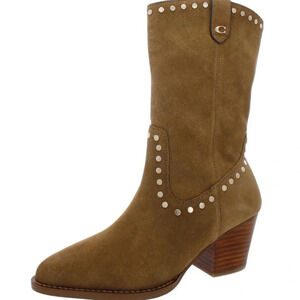 NWT Coach||Phoebe Western Cowgirl Suede Studded Pointed Toe Ankle Boots Size 7